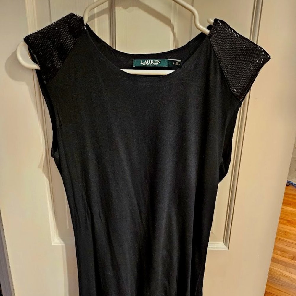 Lauren Ralph Lauren Beaded Cap-Sleeve Top, Black, Size Small
